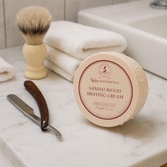 Taylor of Old Bond Street sandalwood shaving cream ingredients label highlights paraben-free formula