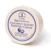 Taylor of Old Bond Street coconut shaving cream bowl close-up showing smooth lather for a refined shave.
