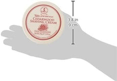Taylor of Old Bond Street Cedarwood shaving cream packaging conveys premium quality and refined grooming.