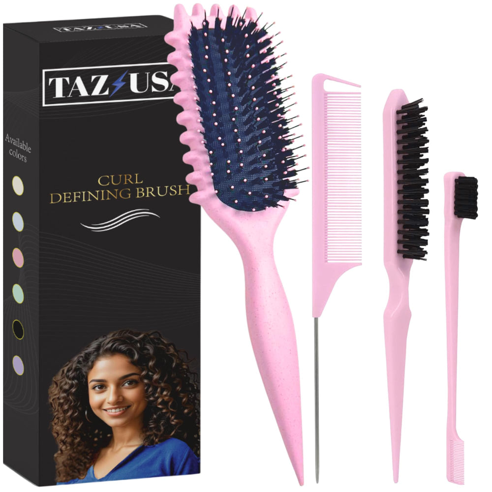 TAZ USA Curl Defining Brush pink 4-piece set for salon-like curls at home.