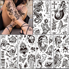 Tazimi tatuaje temporal negro grande de estilo antiguo para brazo.