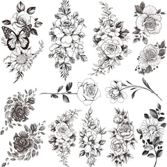 Tazimi tatuajes temporales rosas negras en el hombro para looks atrevidos.