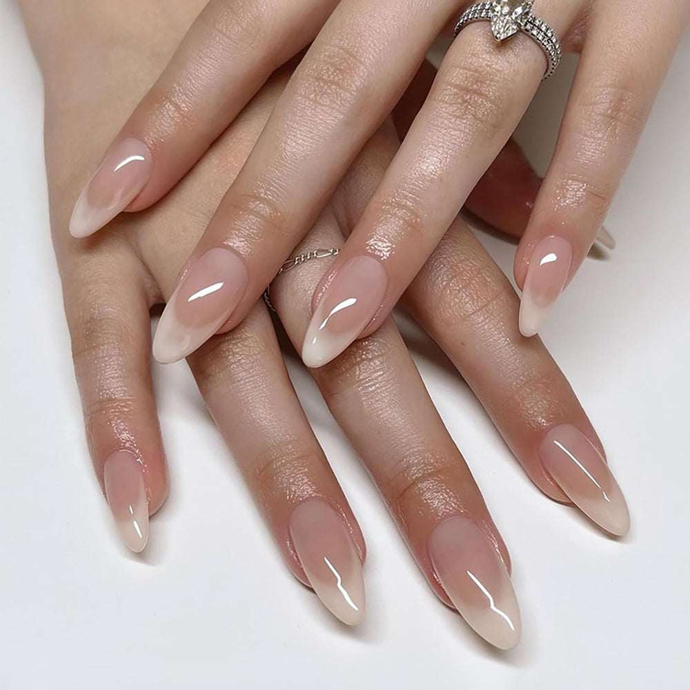 TBRZTR 24 piezas de uñas postizas nude frances gradiente, brillo natural para uso diario.