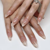 TBRZTR 24 piezas de uñas postizas nude frances gradiente, brillo natural para uso diario.