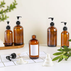 TBWIND amber glass bottle pump top close-up for smooth liquid flow.