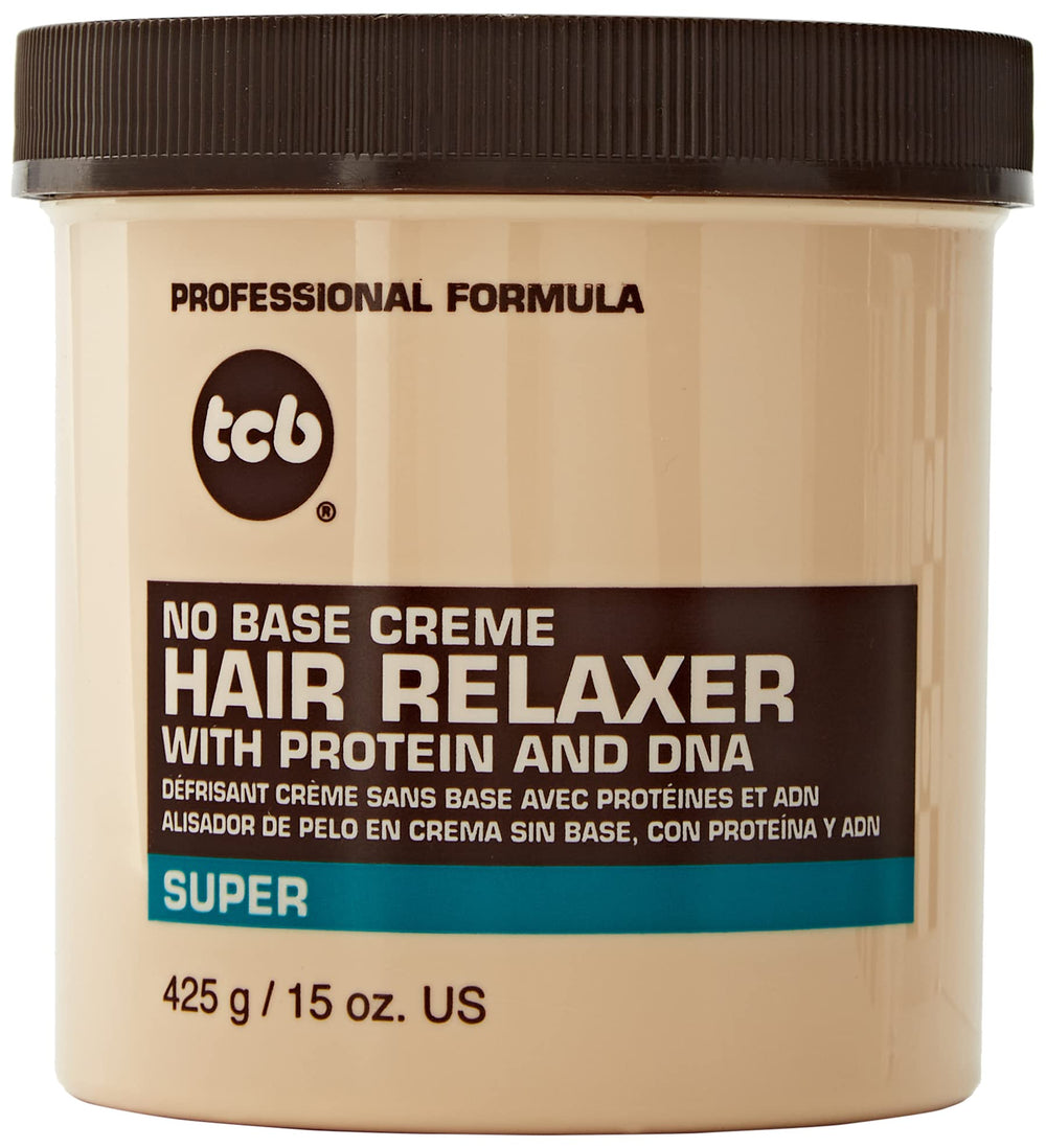 TCB No Base Creme Relaxer 15oz bottle front, protein-enriched formula for hair care