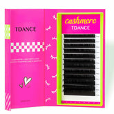 TDANCE cashmere lash extensions with super matte black finish for premium classic sets.