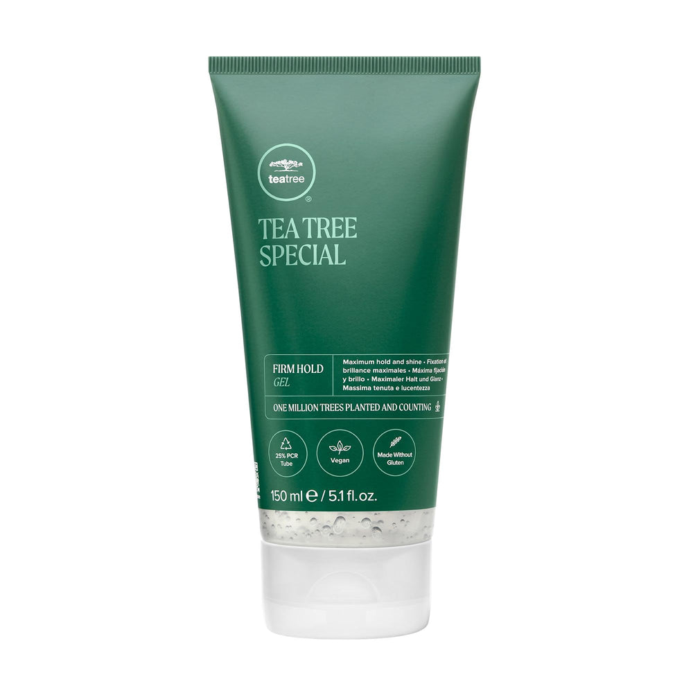 Tea Tree Firm Hold Gel bottle showing premium packaging for long lasting styling