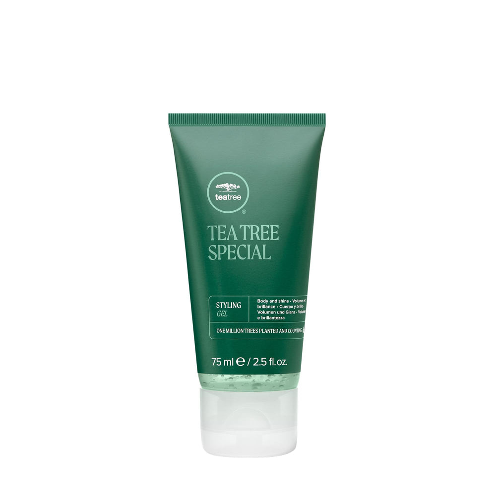 Tea Tree Gel de Estilo con fijación media y brillo intenso para todo tipo de cabello.