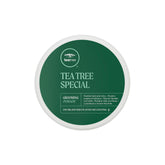 Tea Tree Grooming Pomade bottle close-up shows minty, refreshing finish