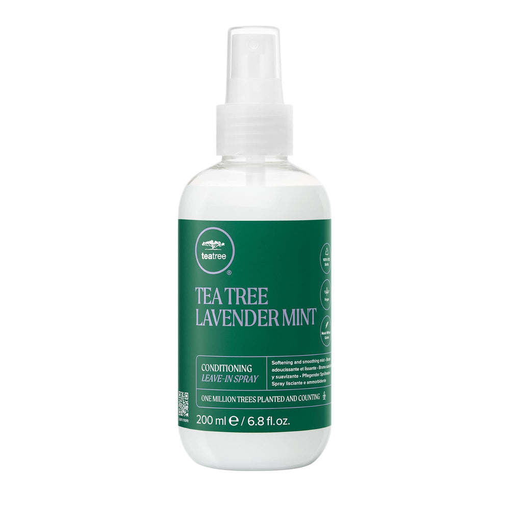 Tea Tree Lavender Mint Leave-In Spray bottle for conditioning and gloss.