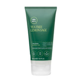 Tea Tree Lemon Sage, botella vertida, facilita aplicación suave y perfumada para cabello fino.