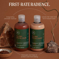 Tea Tree Special Color Shampoo demonstrates color protection against fading.