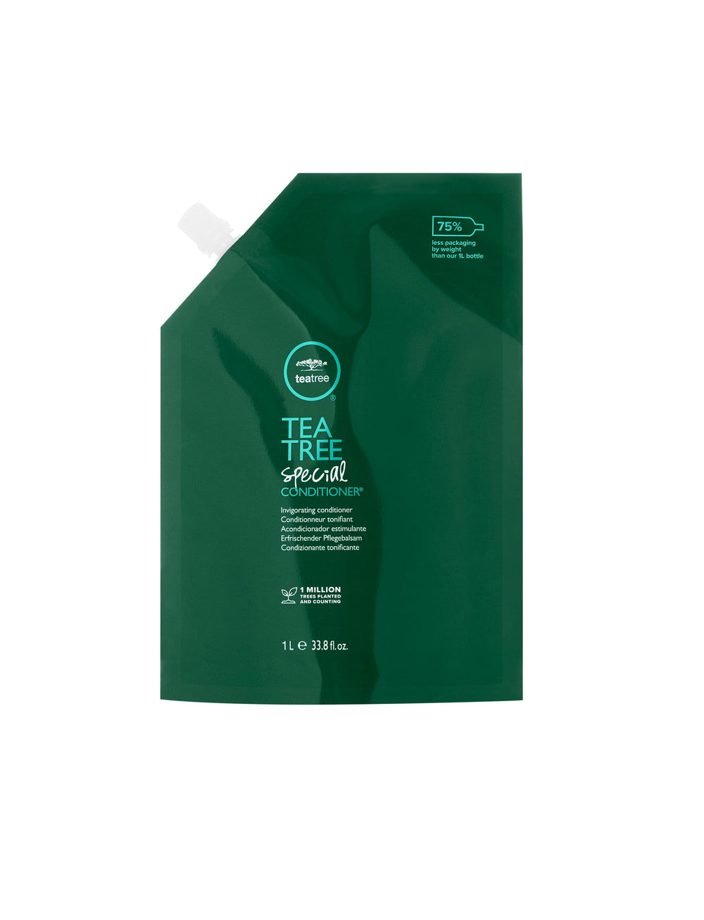 Tea Tree Special Conditioner bottle close-up highlights tingling freshness and detangling support.