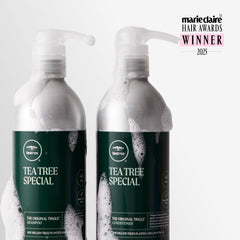 Tea Tree Special Conditioner label close-up highlighting smooth detangling