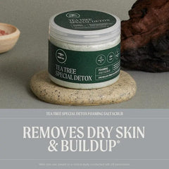Tea Tree Special Detox Scrub close-up of volcanic ash and pink salt.