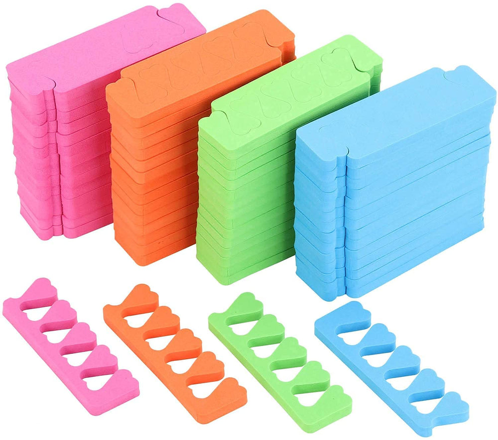 Tecbeauty toe separators in a 120-piece multi-color pack for easy nail art prep.