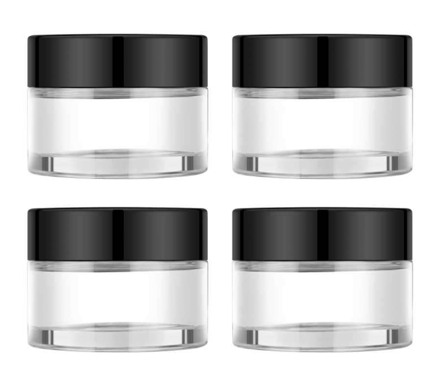 Tecohouse 4-pack 1oz glass containers with lids, ideal for creams and samples.