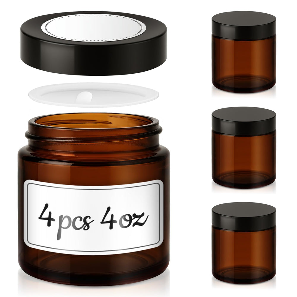 Tecohouse 4 oz amber glass jar with black lid protects contents from light.