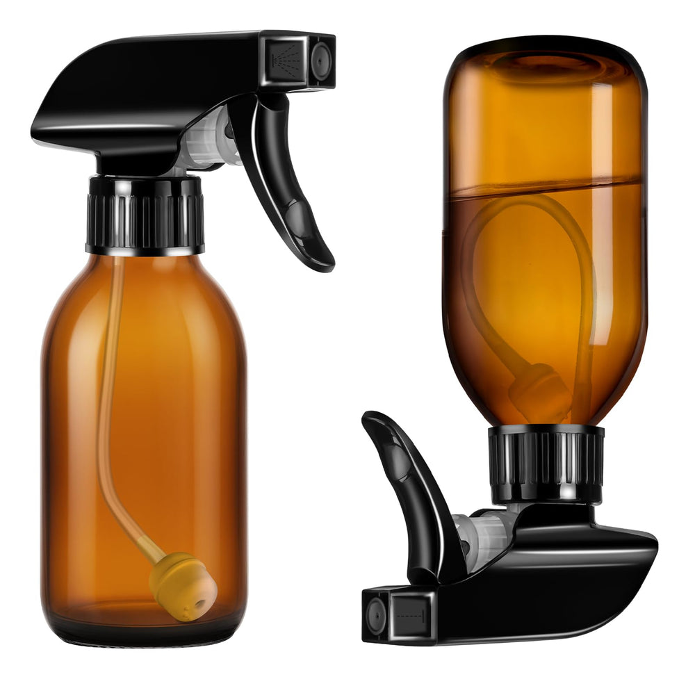 Tecohouse amber glass spray bottle with 360-degree spray for hard-to-reach spots.