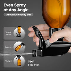 Tecohouse amber glass bottle used upside down for uninterrupted spray