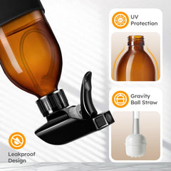 Tecohouse dark amber glass bottle with leak proof cap for mess free use.