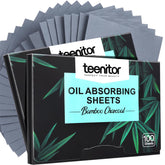 Teenitor bamboo charcoal blotting papers on tabletop absorb excess oil without smudging makeup.