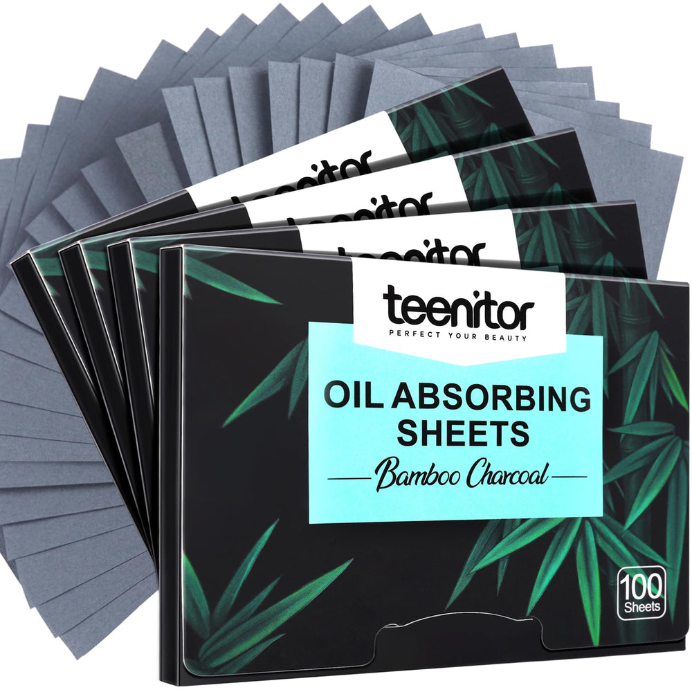 Teenitor bamboo charcoal blotting papers absorb oil without smudging makeup.
