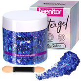 Teenitor blue body glitter jar showcasing generous 80g shimmer for on-the-go glam.