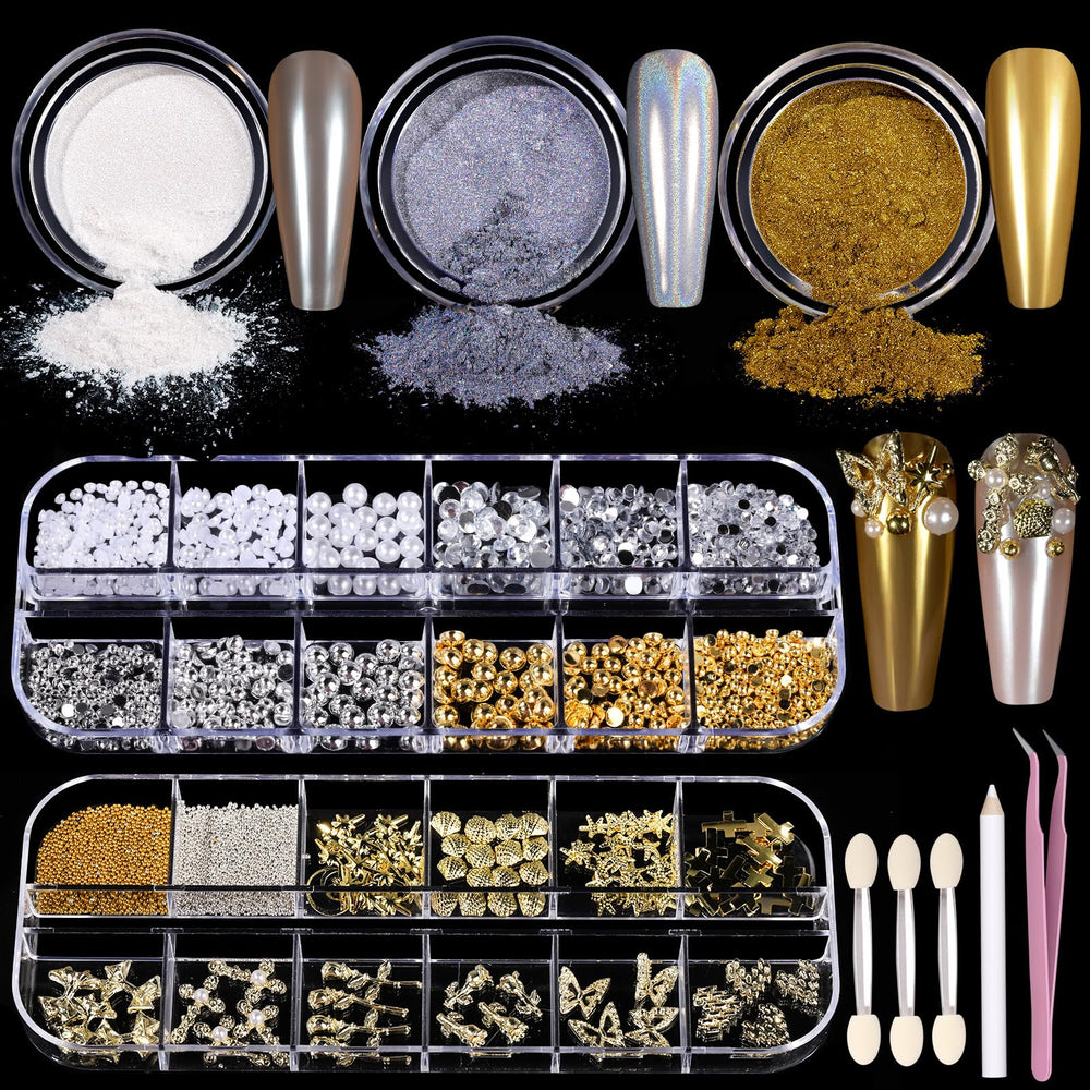Teenitor gold chrome nail powder kit with pots showing luxe mirror finish for nails