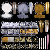 Teenitor gold chrome nail powder kit with pots showing luxe mirror finish for nails
