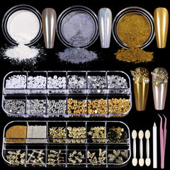 Teenitor gold chrome nail powder kit with pots showing luxe mirror finish for nails