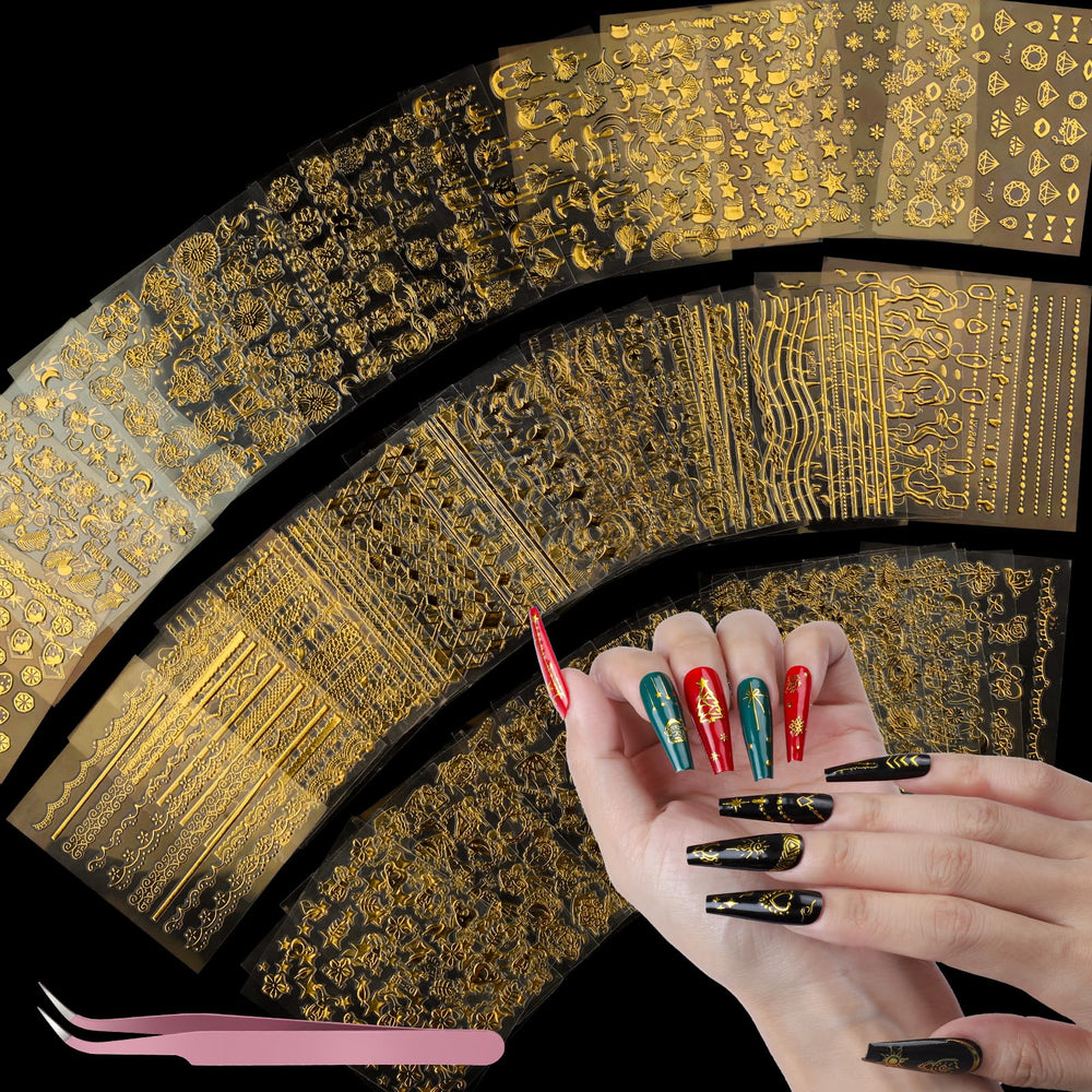 Teenitor gold nail stickers cover with 50 sheets for seasonal nail art inspiration