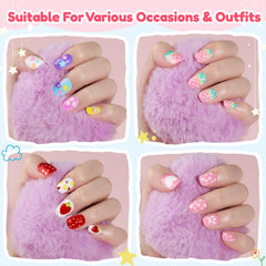 Teenitor kids press-on nails with stars pattern for sparkly party prep