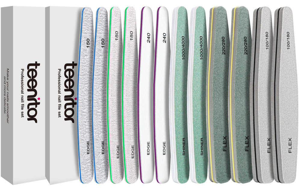 Teenitor 12-piece nail files set with rhombus shape for precise shaping and smoothing