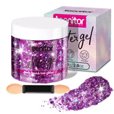 Teenitor Purple Body Glitter Gel jar for face and body delivers festival-ready sparkle.