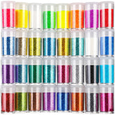 Teenitor Purpurina Fina en set de 32 botes, ideal para manualidades y maquillaje creativo.