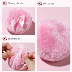 Teenitor puff with ribbon handle design for easy grip during application