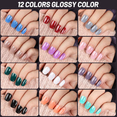 Uñas postizas brillantes Teenitor, 12 colores listos para usar.