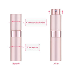 Tekson aluminum travel perfume atomizer with watertight inner container.