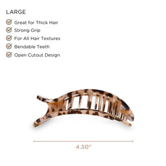 Teleties clip plano redondo grande ofrece agarre firme para cabello abundante.