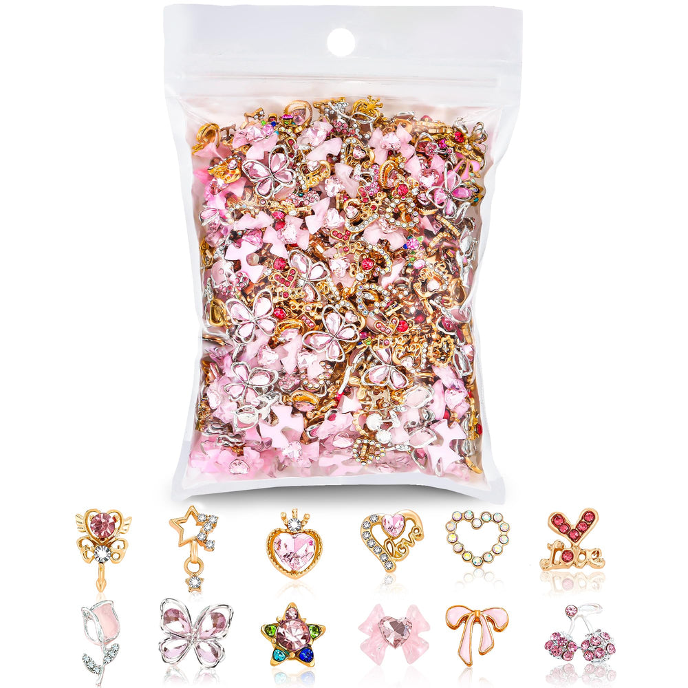 TemBelle 48pcs nail charms with rhinestones for luxe nail art