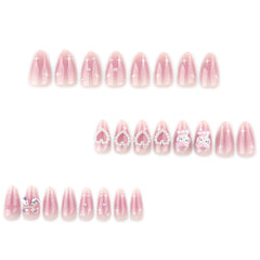 Temote Uñas postizas Rosa Forma Almendra Corazón Perla, detalle romántico para ocasiones especiales