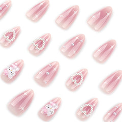 Temote Uñas postizas Rosa Forma Almendra Lazo 3D, toque sofisticado para eventos
