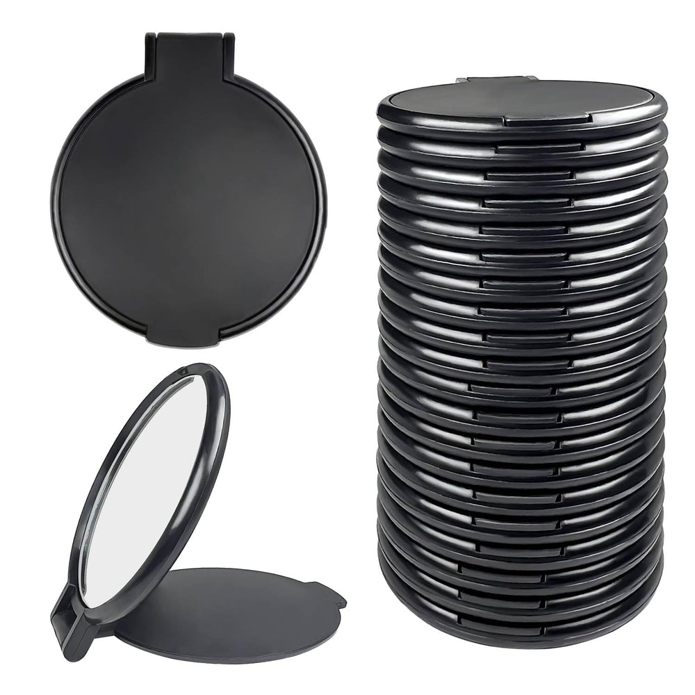 Tenalleys mini round folding mirror in pocket, ideal for on-the-go touch ups.