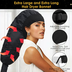 TEPENAR bonnet features adjustable strap for secure styles during hands-free drying