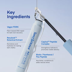 Close-up label of Terez & Honor Reviving Lash Serum highlighting clean formula
