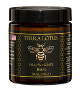 Terra Lotus Honey Tallow Balm jar close-up for rich, natural moisture.
