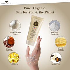 Terra Lotus SPF 50 label highlights reef-safe mineral protection