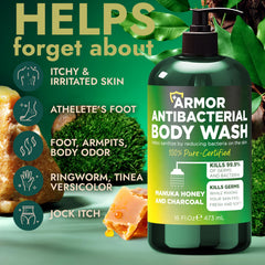 Terramed Just Think Comfort antibacterial body wash lather closeup for thorough cleaning and freshness.